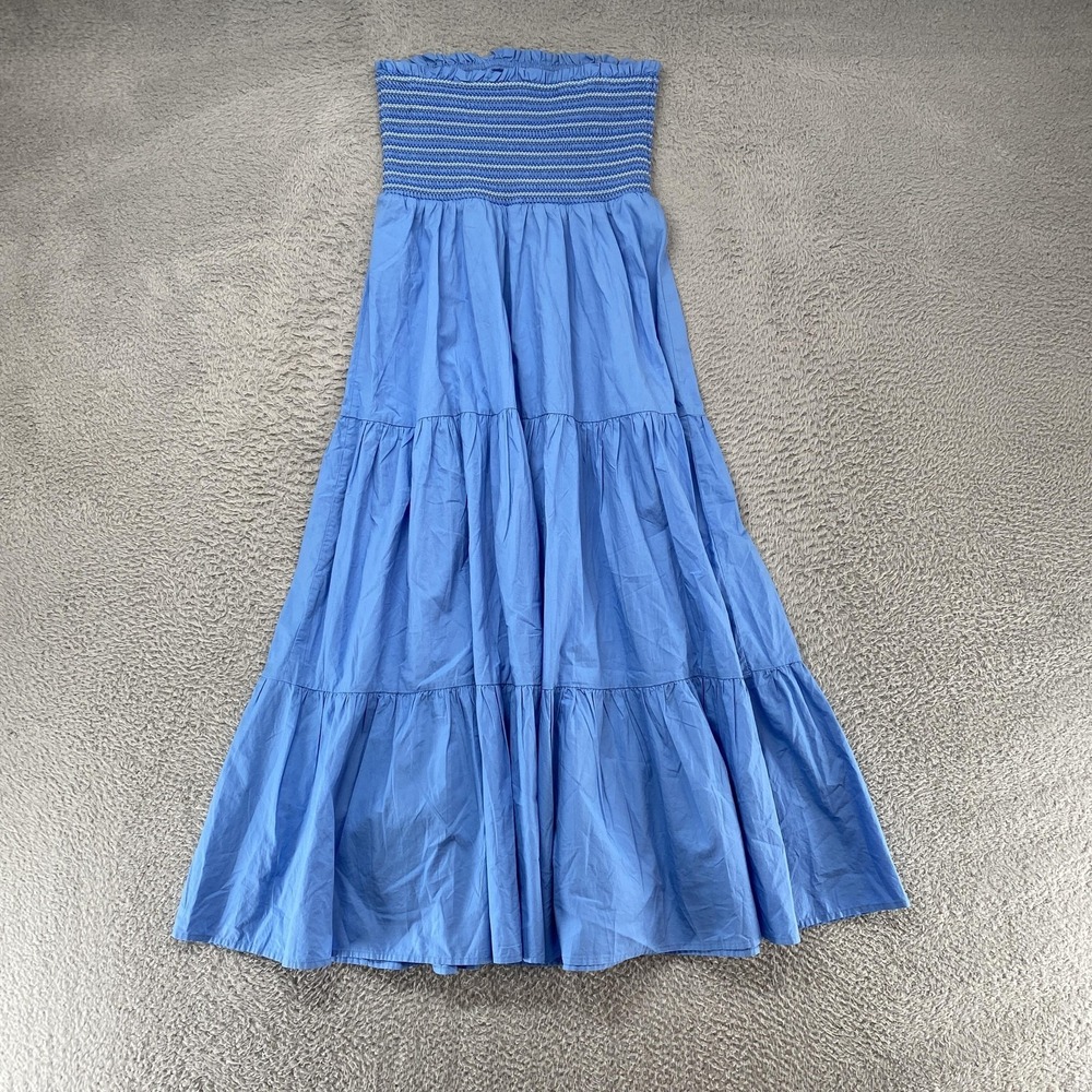 American Eagle Outfitters Maxi Sundress Womens M Blue Smocked Strapless Tiered - Picture 8 of 12